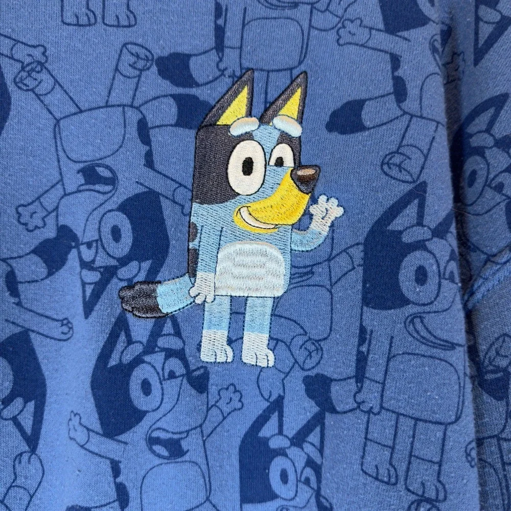 Bluey All Over Print Embroidered Crewneck Sweatshirt Pullover Blue Women's M - Picture 2 of 5